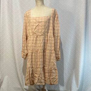 NWT Vylette size 3X‎ Plaid Peach Dress square neckline lightweight lined spring